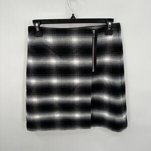 LOFT NWT Faux Wrap Black & White Plaid Zipper Detail Skirt // 0